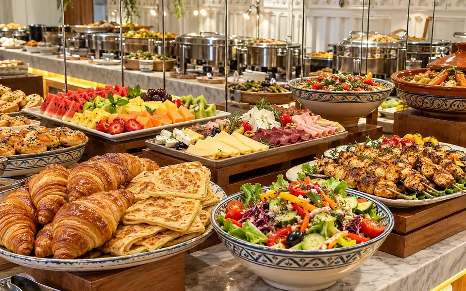Viennoiseries, msemen, salades, grillades et fruits pour le brunch chez Pensée
